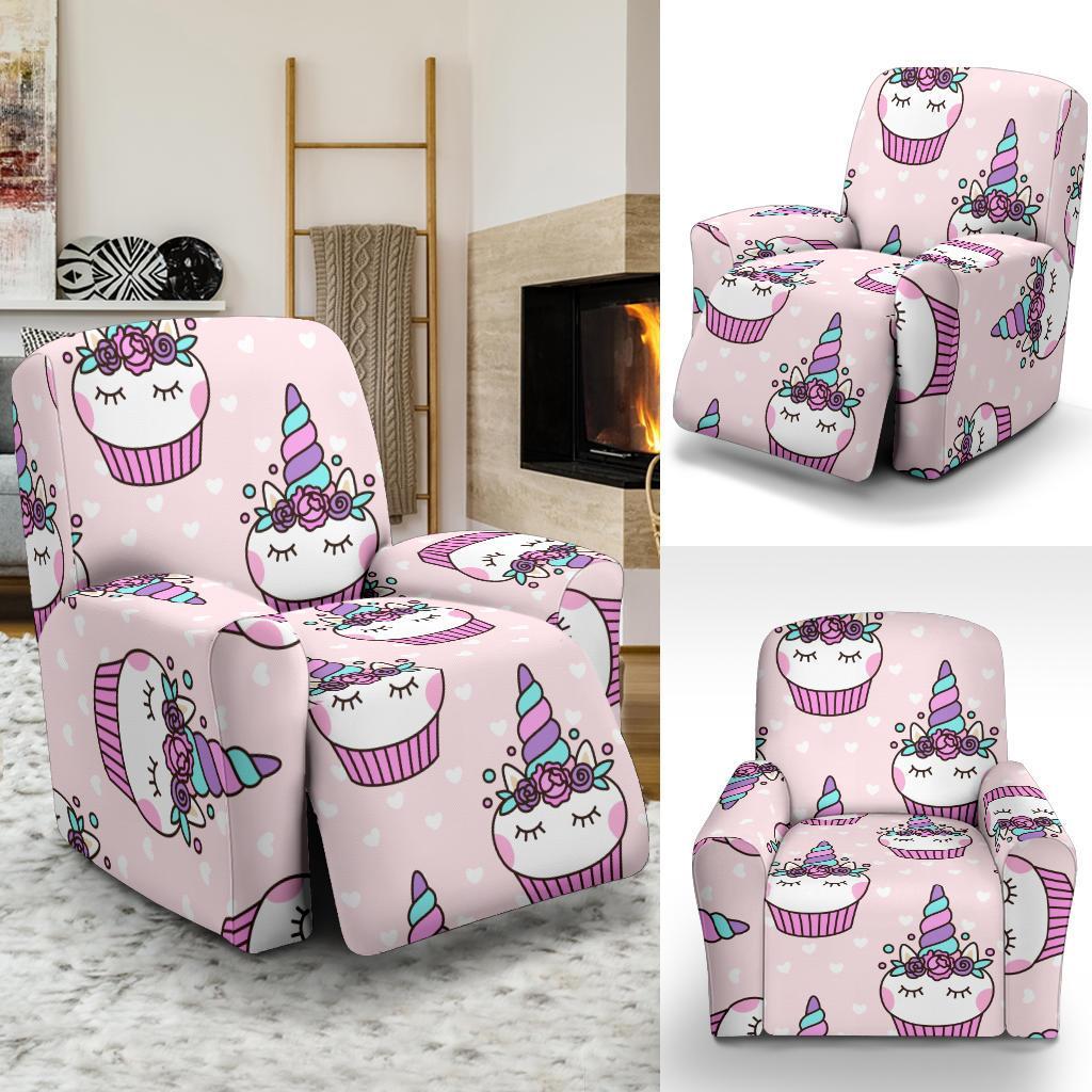 Cupcake Unicorn Pattern Print Recliner Cover-grizzshop