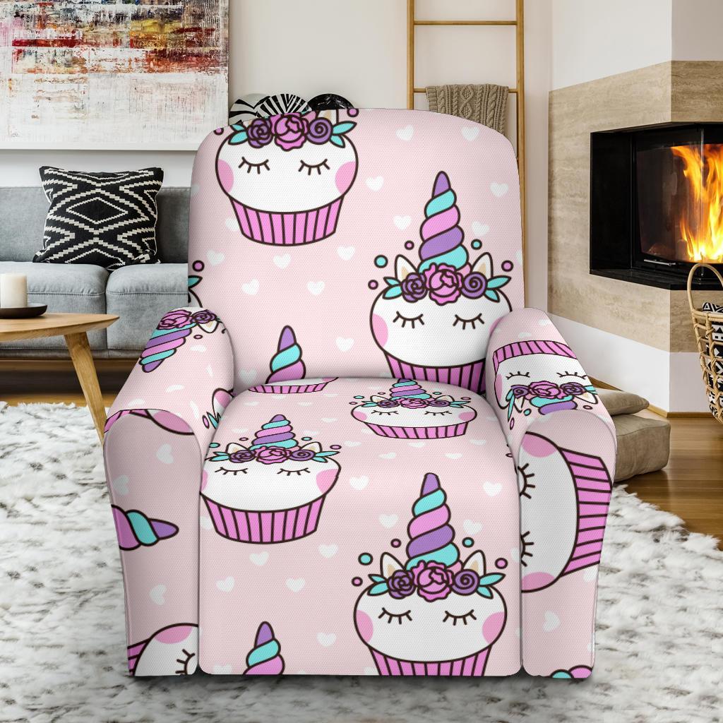 Cupcake Unicorn Pattern Print Recliner Cover-grizzshop