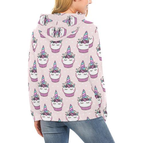 Cupcake Unicorn Pattern Print Women Pullover Hoodie-grizzshop