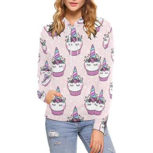 Cupcake Unicorn Pattern Print Women Pullover Hoodie-grizzshop