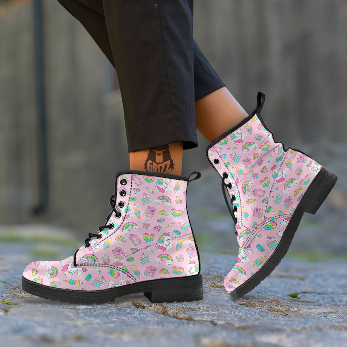 Cupcake Unicorn Print Pattern Leather Boots-grizzshop