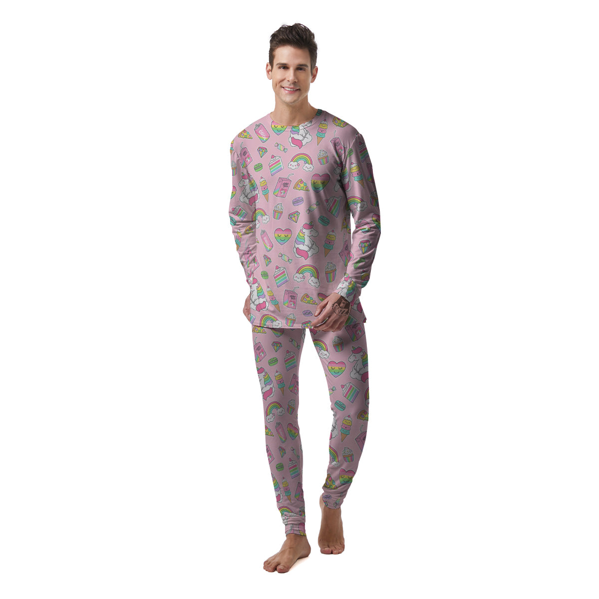 Cupcake Unicorn Print Pattern Men's Pajamas-grizzshop