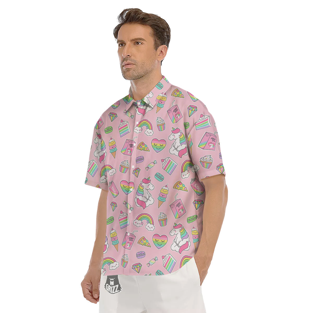 Cupcake Unicorn Print Pattern Men's Short Sleeve Shirts-grizzshop