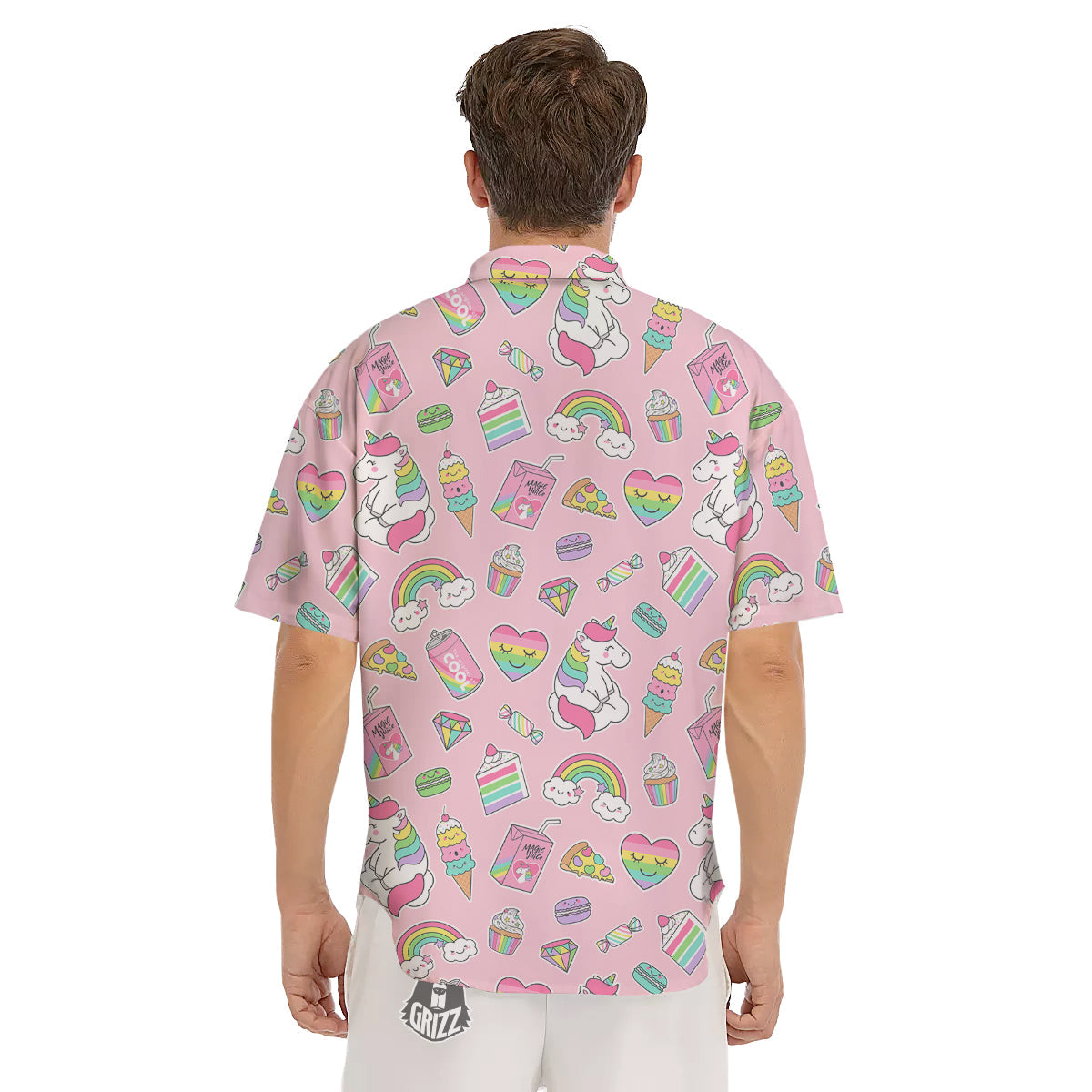 Cupcake Unicorn Print Pattern Men's Short Sleeve Shirts-grizzshop