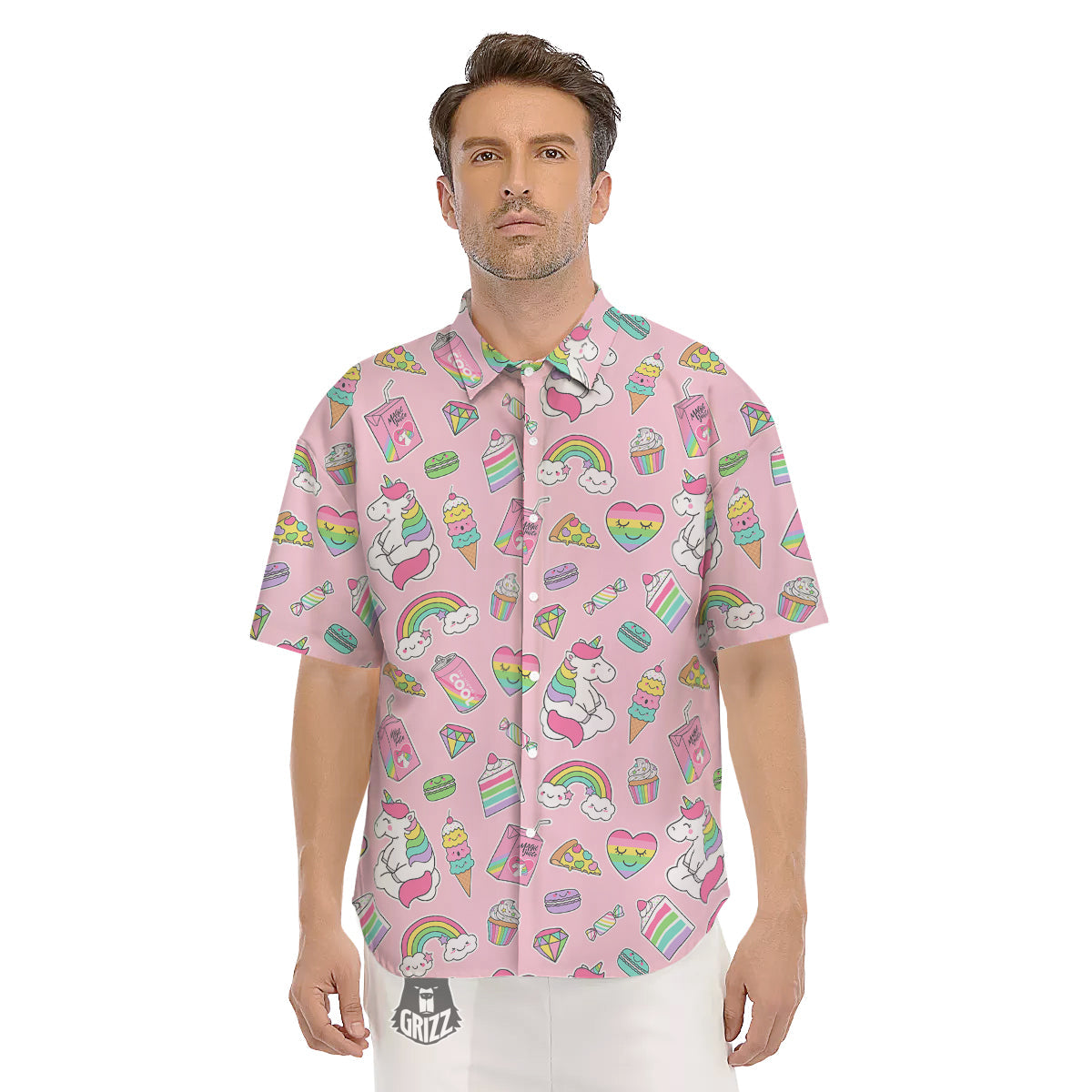 Cupcake Unicorn Print Pattern Men's Short Sleeve Shirts-grizzshop