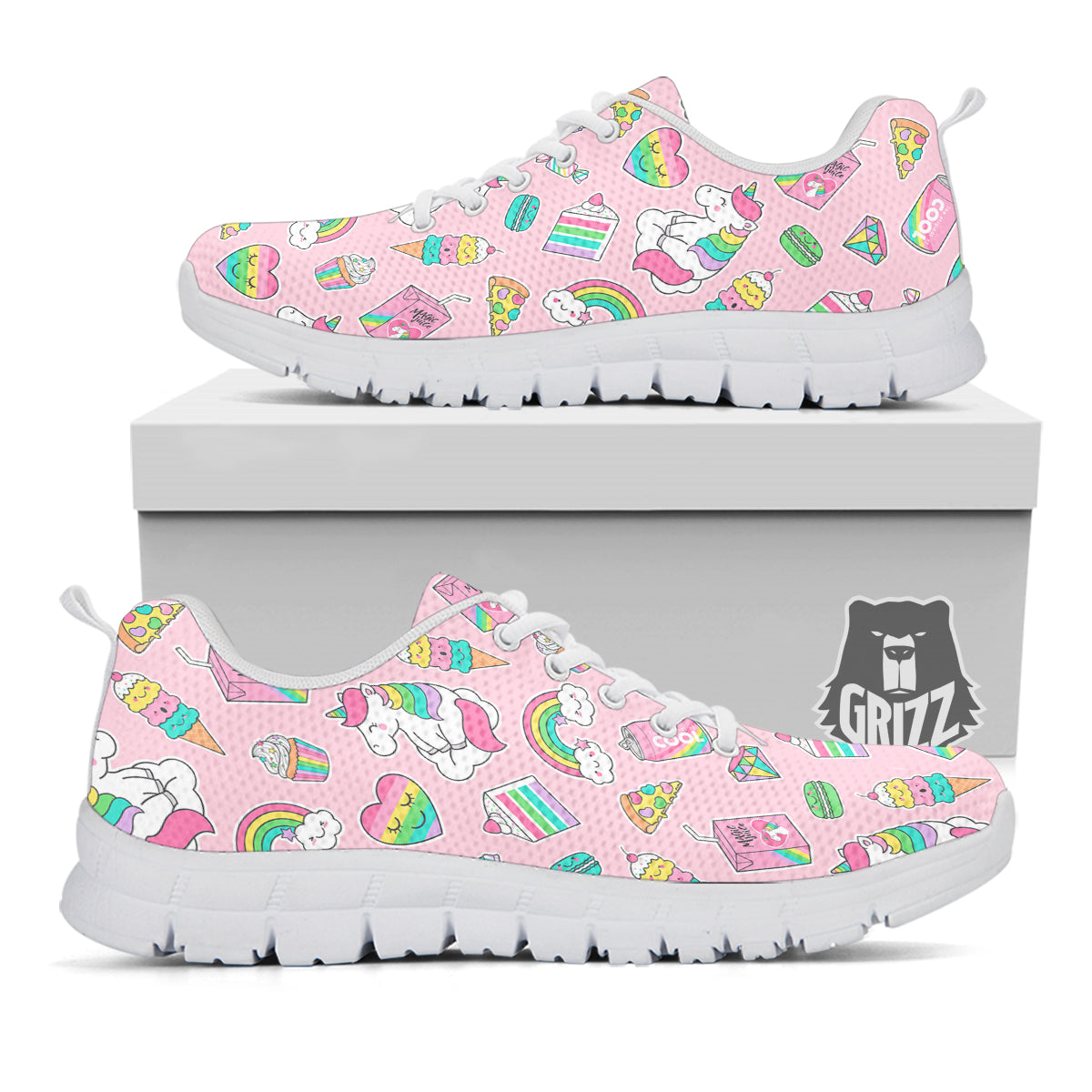 Cupcake Unicorn Print Pattern White Sneaker-grizzshop
