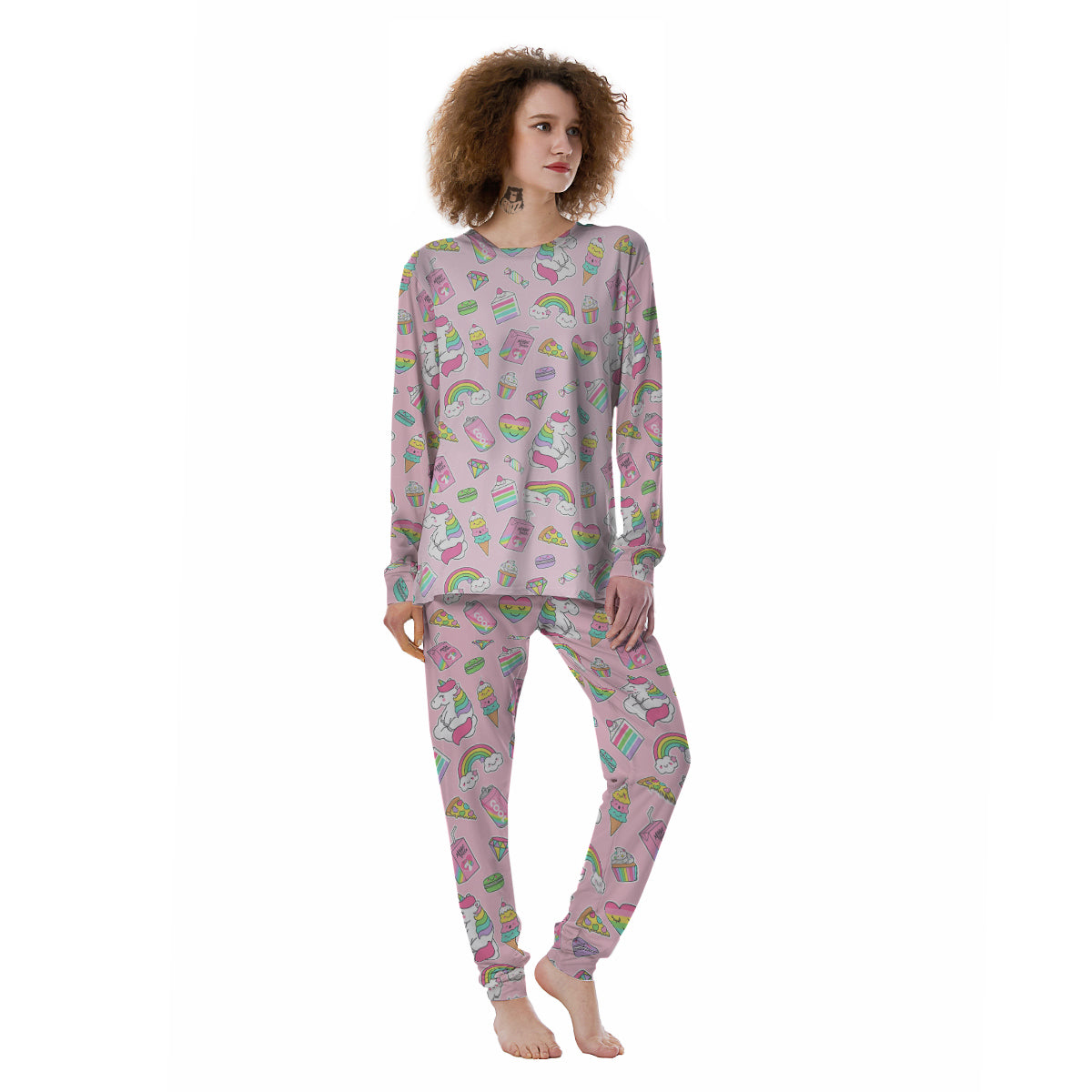 Cupcake Unicorn Print Pattern Women's Pajamas-grizzshop