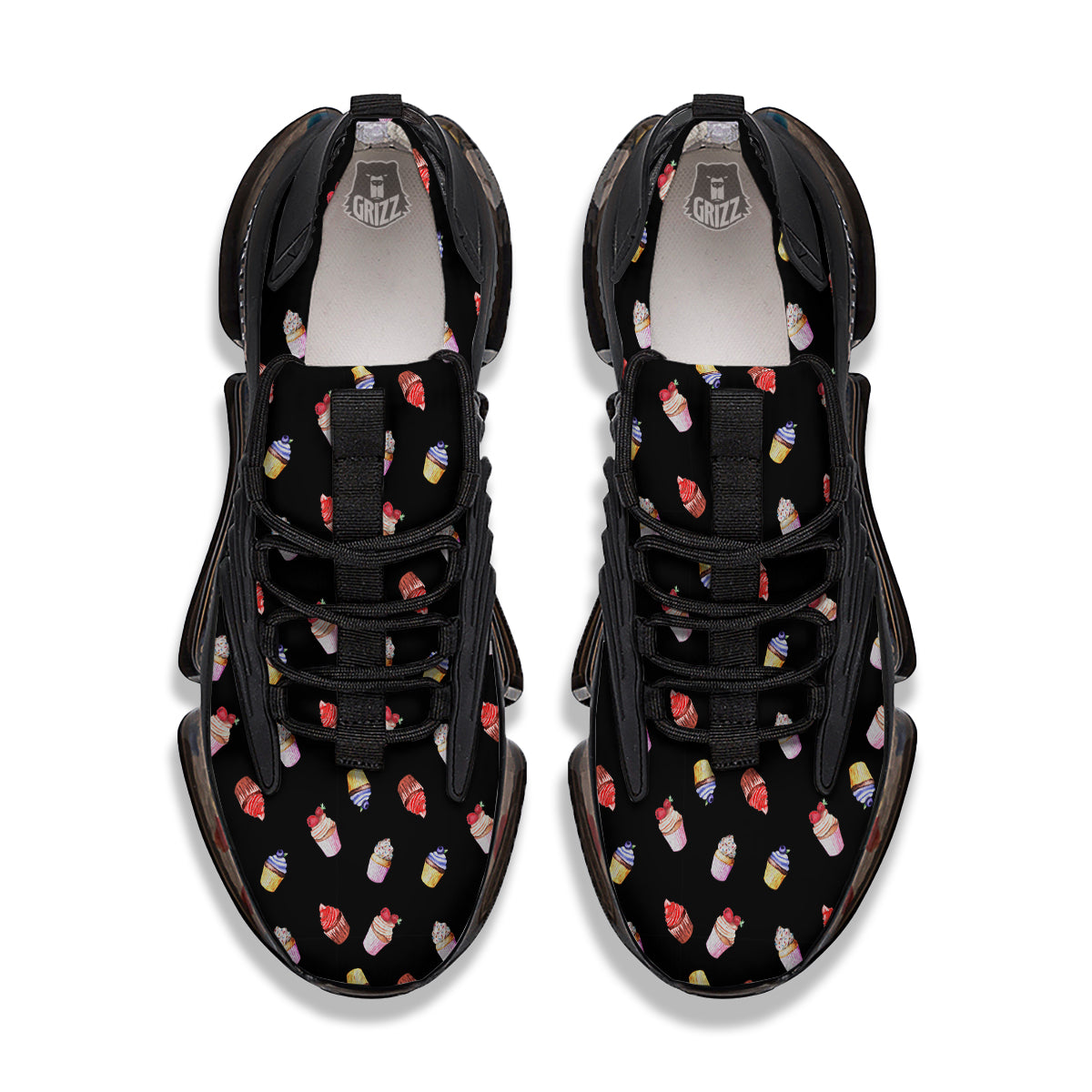 Cupcake Watercolor Print Pattern Black Gym Shoes-grizzshop