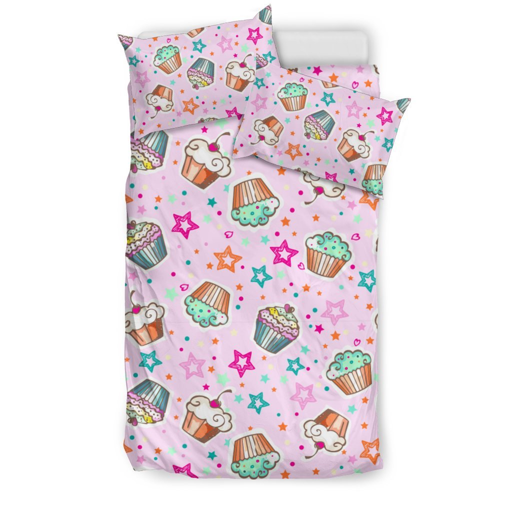 Cupcake Pattern Print Duvet Cover Bedding Set-grizzshop