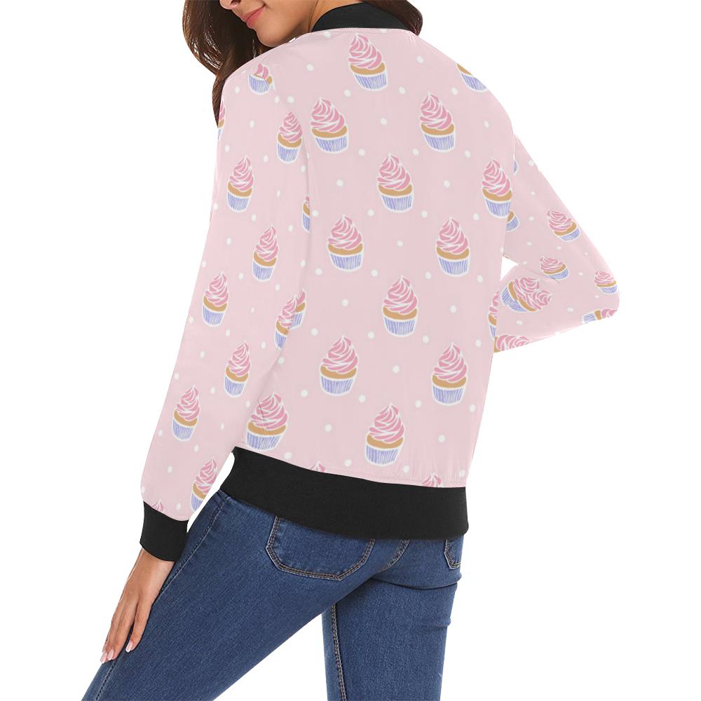 Cupcake Polka Dot Pattern Print Women Casual Bomber Jacket-grizzshop