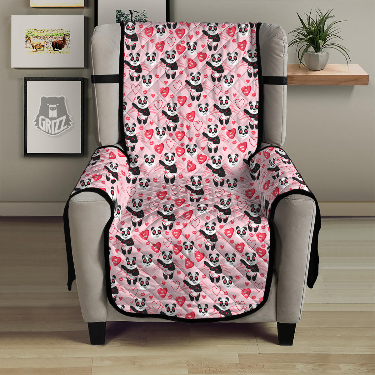 Cupid Valentine Cute Panda Print Pattern Armchair Protector-grizzshop