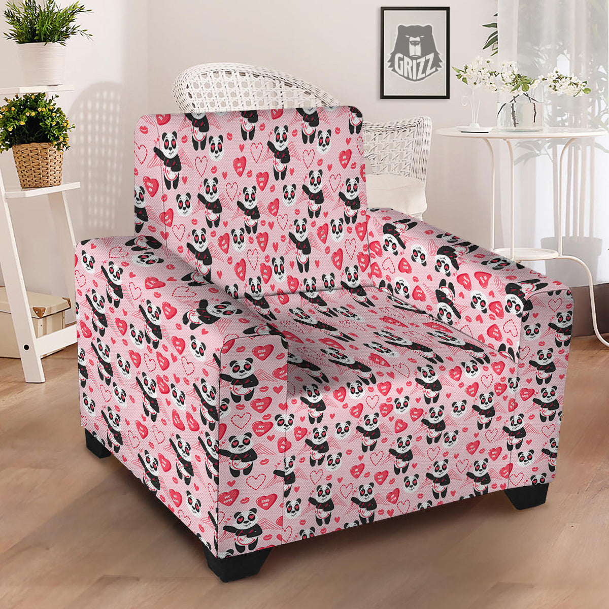 Cupid Valentine Cute Panda Print Pattern Armchair Slipcover-grizzshop