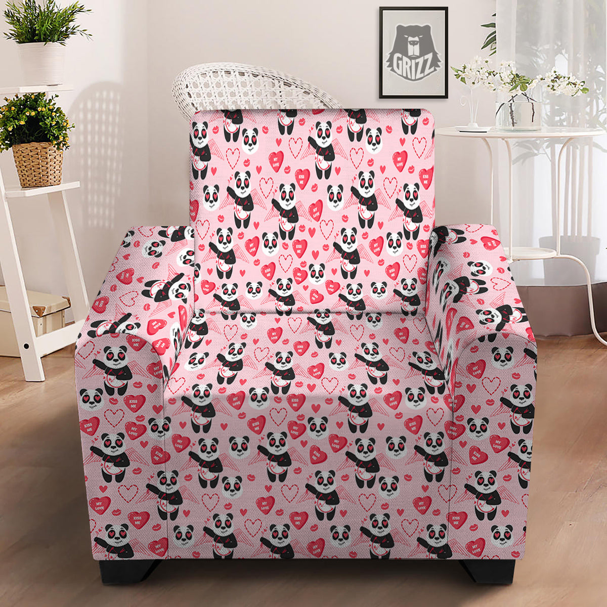 Cupid Valentine Cute Panda Print Pattern Armchair Slipcover-grizzshop