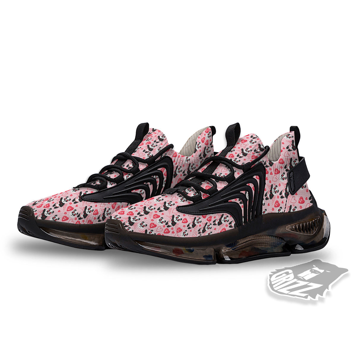 Cupid Valentine Cute Panda Print Pattern Black Gym Shoes-grizzshop