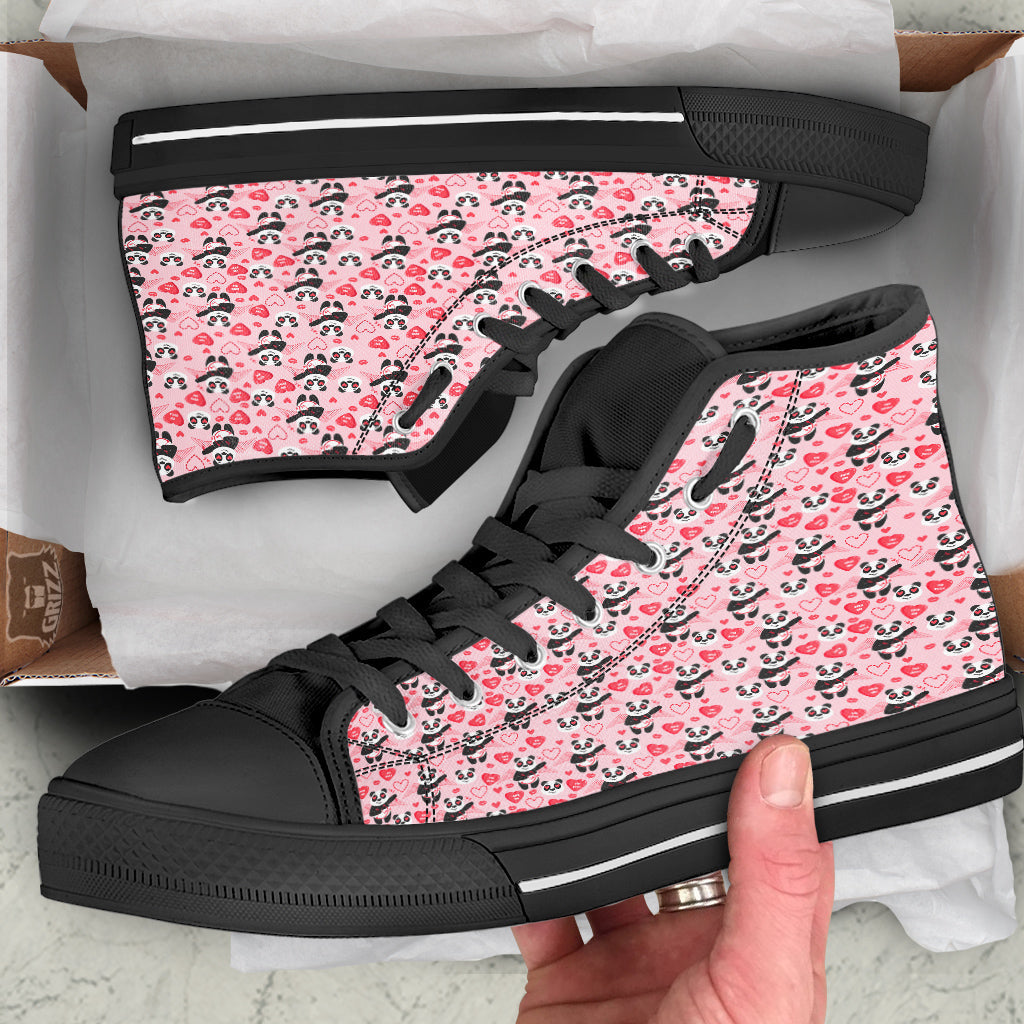 Cupid Valentine Cute Panda Print Pattern Black High Top Shoes-grizzshop