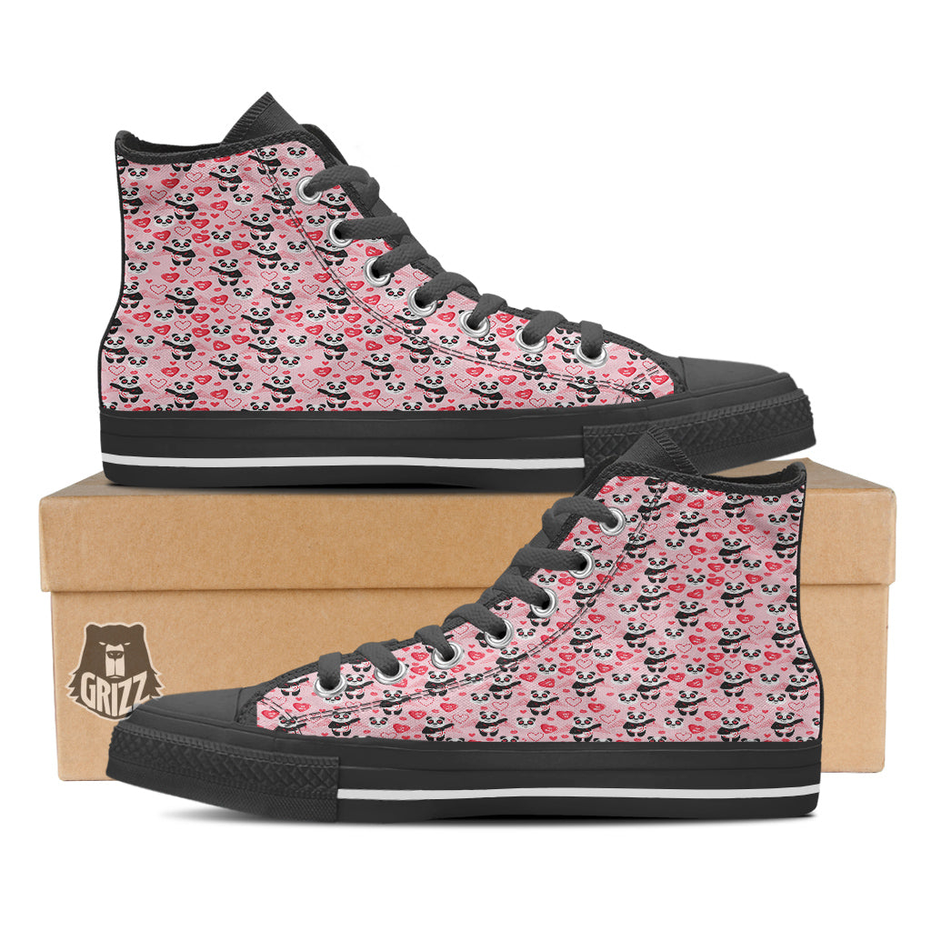 Cupid Valentine Cute Panda Print Pattern Black High Top Shoes-grizzshop