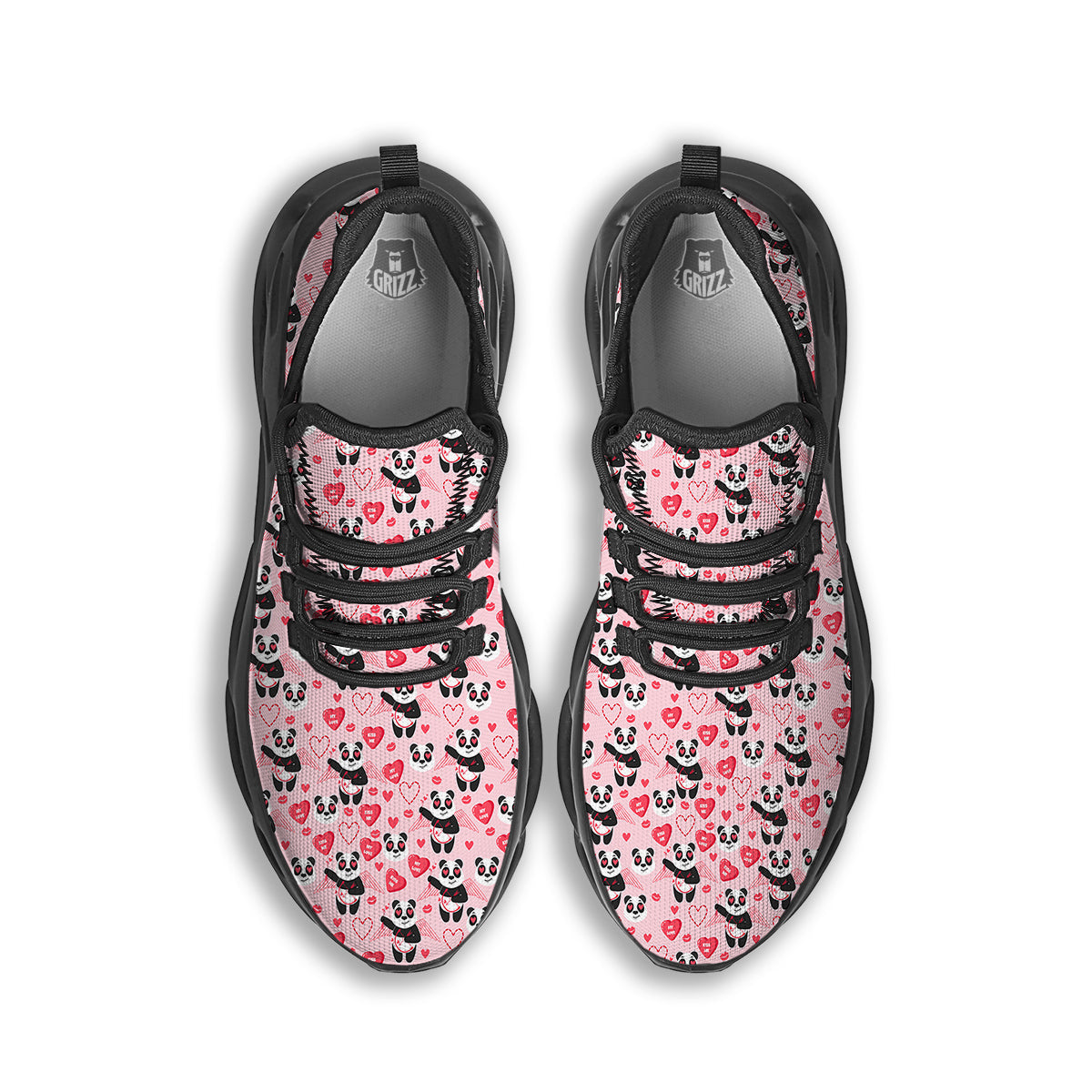 Cupid Valentine Cute Panda Print Pattern Black Running Shoes-grizzshop