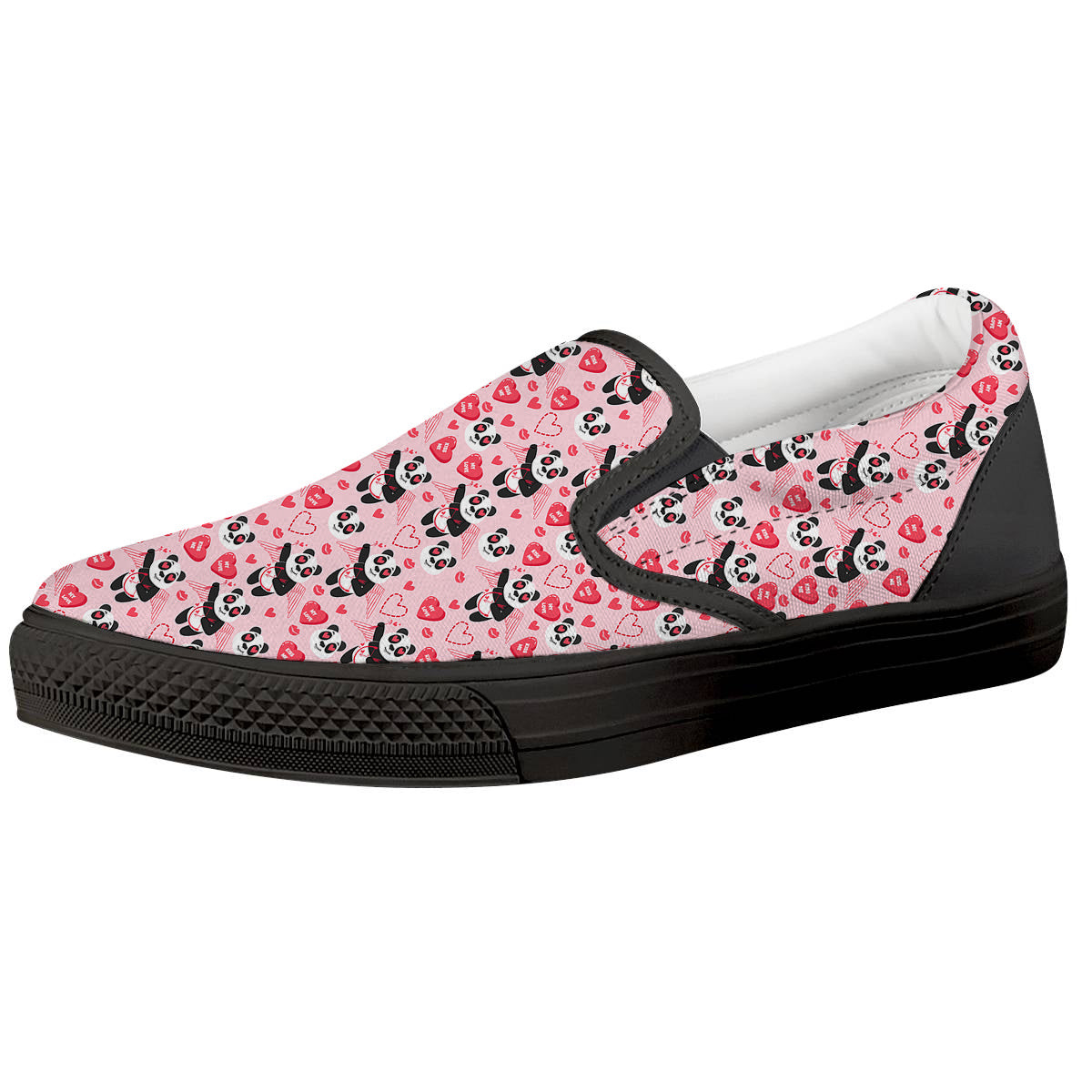 Cupid Valentine Cute Panda Print Pattern Black Slip On Shoes-grizzshop