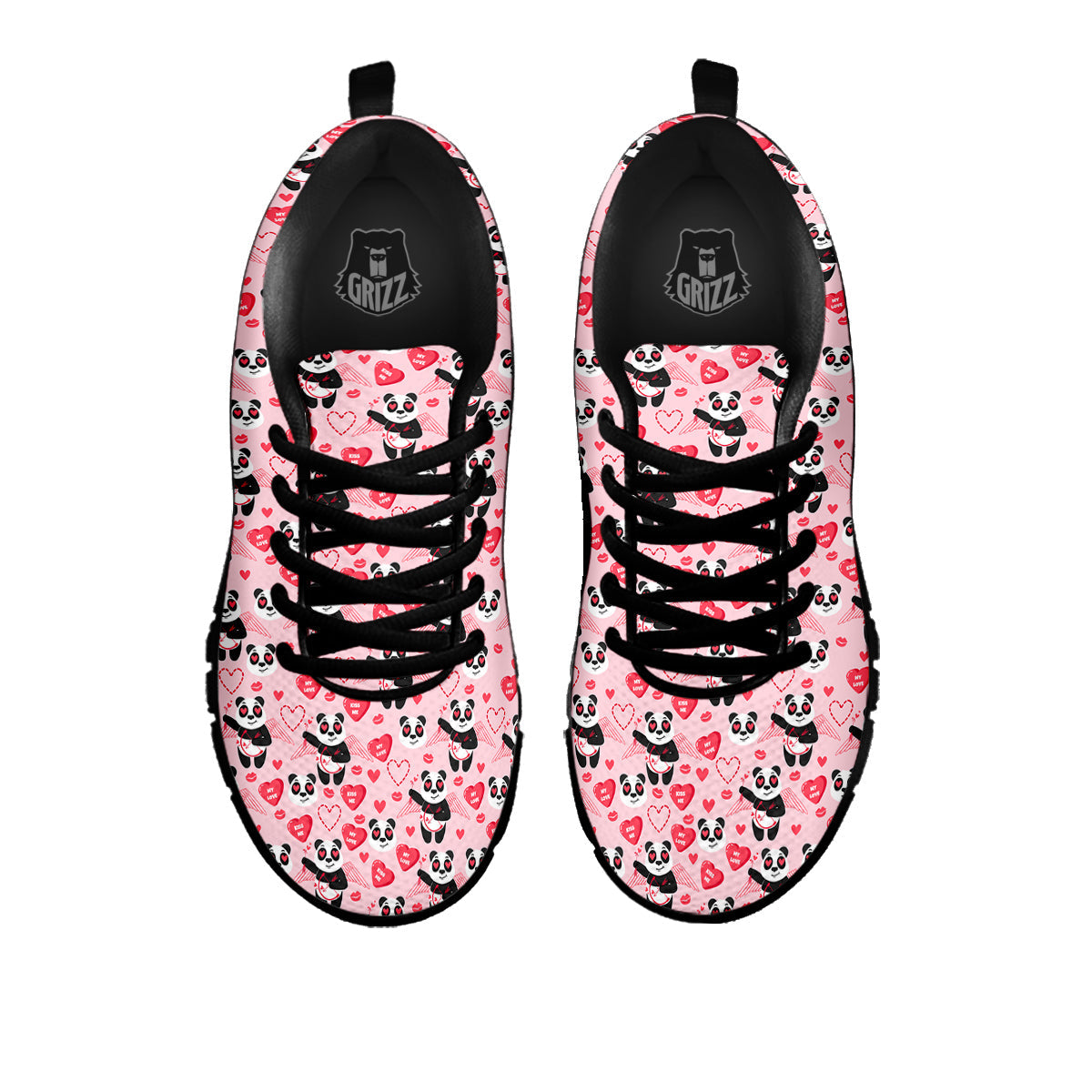 Cupid Valentine Cute Panda Print Pattern Black Sneaker-grizzshop