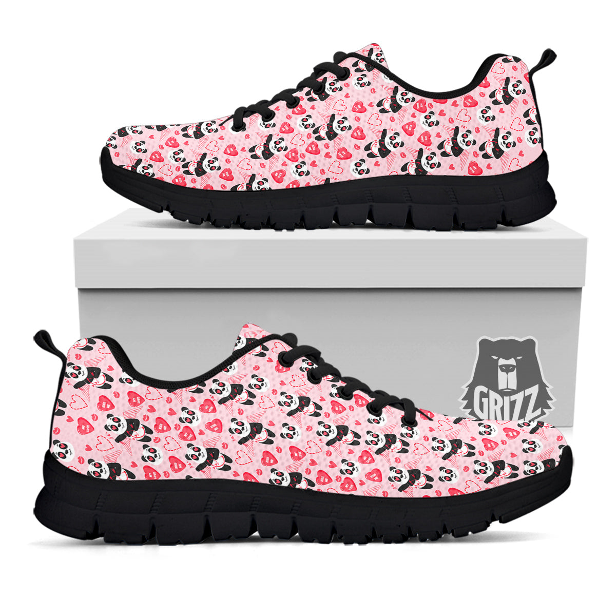 Cupid Valentine Cute Panda Print Pattern Black Sneaker-grizzshop