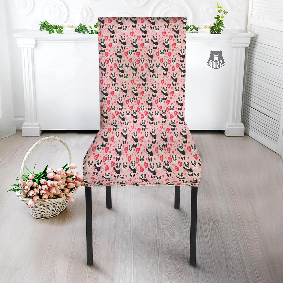 Cupid Valentine Cute Panda Print Pattern Dining Chair Slipcover-grizzshop