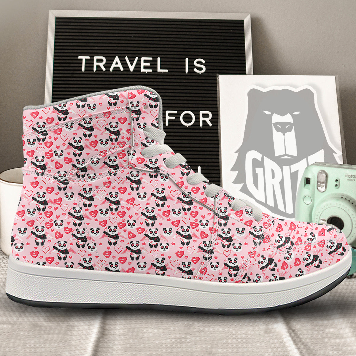 Cupid Valentine Cute Panda Print Pattern High Top Sneakers-grizzshop