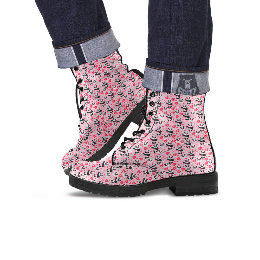 Cupid Valentine Cute Panda Print Pattern Leather Boots-grizzshop