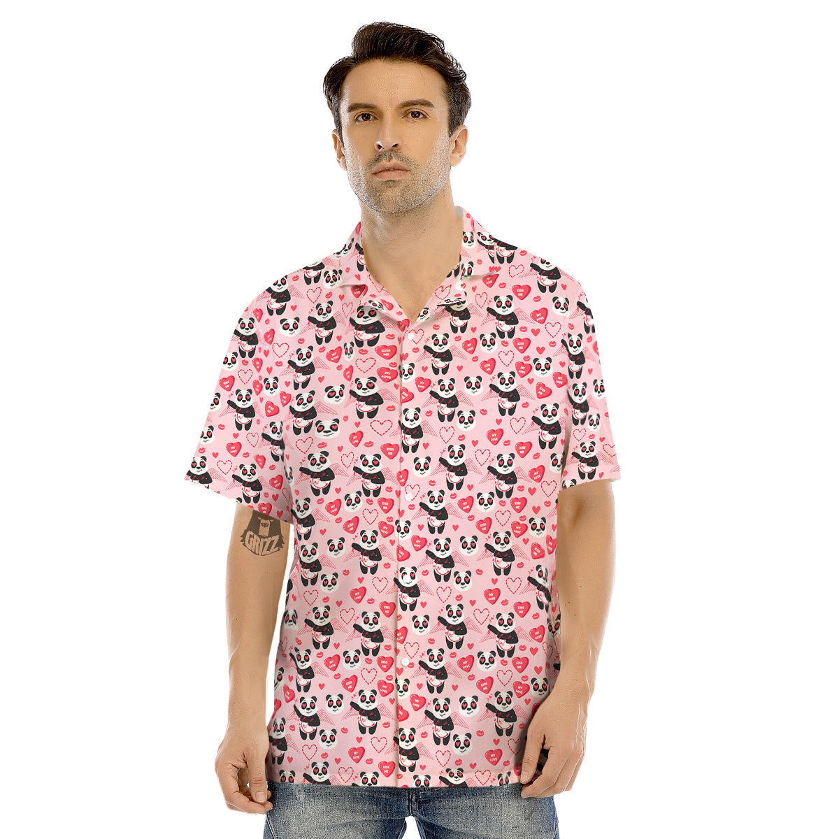 Cupid Valentine Cute Panda Print Pattern Men's Hawaiian Shirt-grizzshop