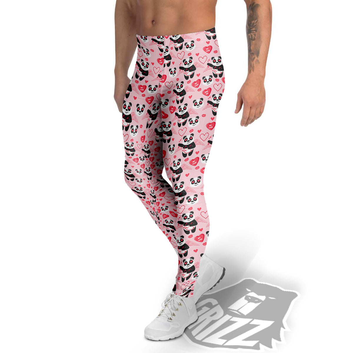 Cupid Valentine Cute Panda Print Pattern Men's Leggings-grizzshop