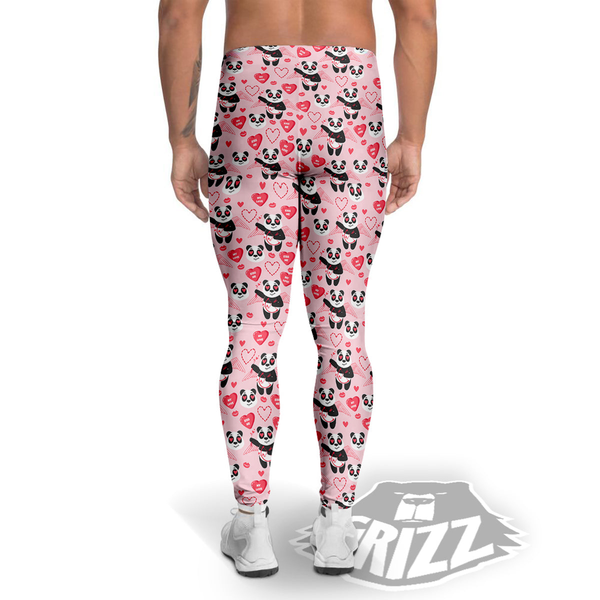 Cupid Valentine Cute Panda Print Pattern Men's Leggings-grizzshop