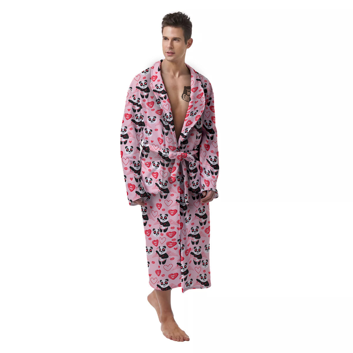 Cupid Valentine Cute Panda Print Pattern Men's Robe-grizzshop