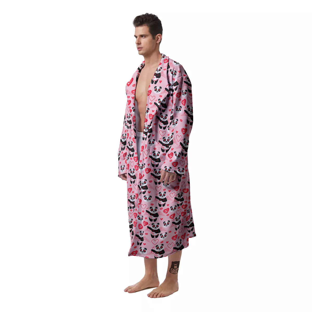 Cupid Valentine Cute Panda Print Pattern Men's Robe-grizzshop