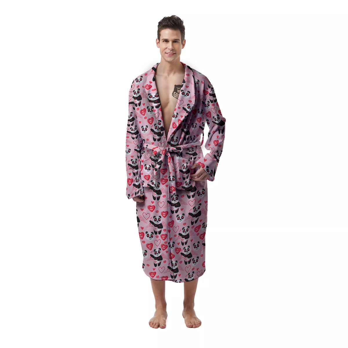 Cupid Valentine Cute Panda Print Pattern Men's Robe-grizzshop