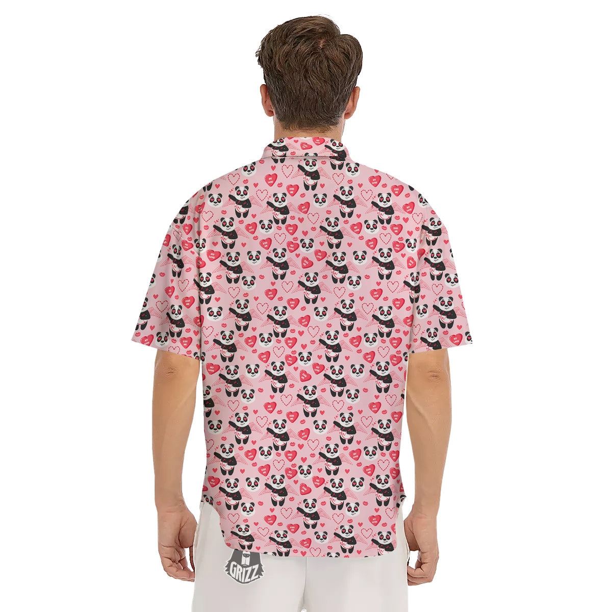 Cupid Valentine Cute Panda Print Pattern Men's Short Sleeve Shirts-grizzshop