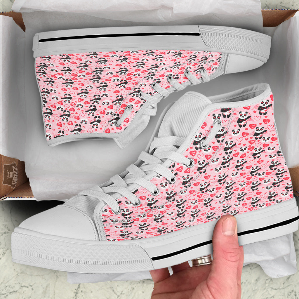 Cupid Valentine Cute Panda Print Pattern White High Top Shoes-grizzshop