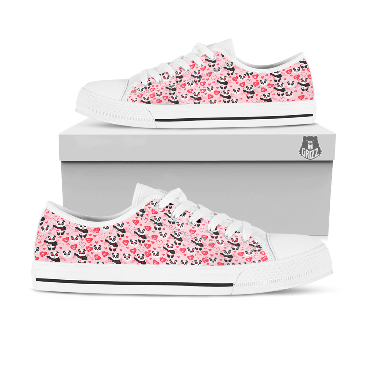 Cupid Valentine Cute Panda Print Pattern White Low Top Shoes-grizzshop