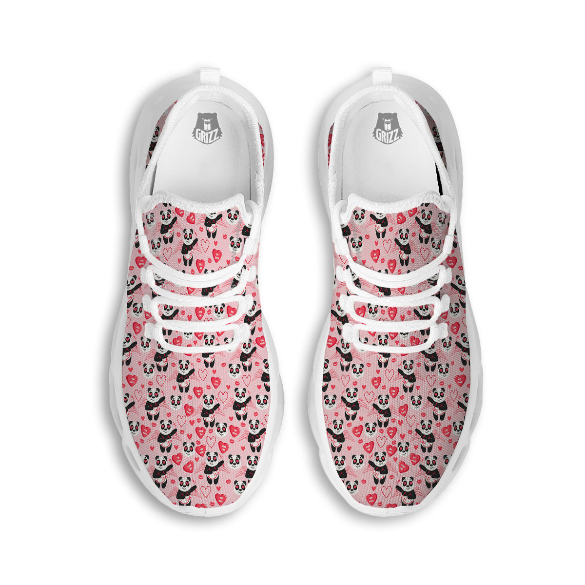 Cupid Valentine Cute Panda Print Pattern White Running Shoes-grizzshop