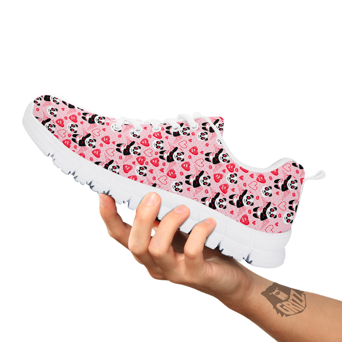 Cupid Valentine Cute Panda Print Pattern White Sneaker-grizzshop