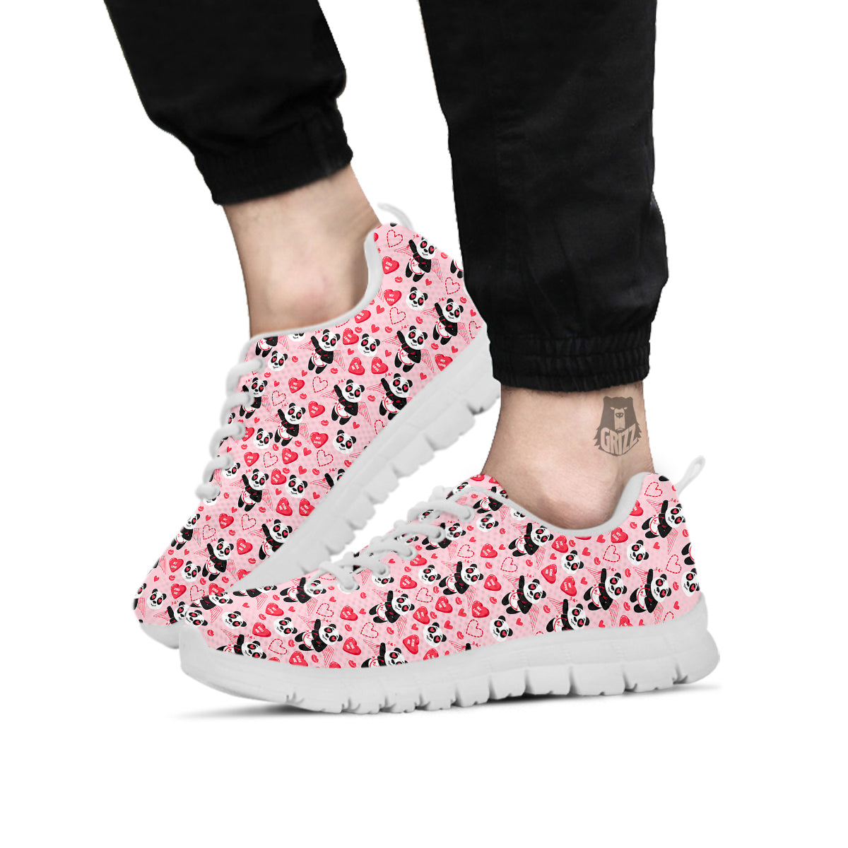 Cupid Valentine Cute Panda Print Pattern White Sneaker-grizzshop