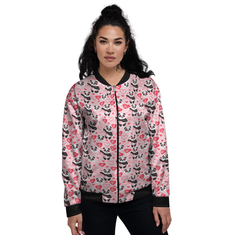 Cupid Valentine Cute Panda Print Pattern Women's Bomber Jacket-grizzshop