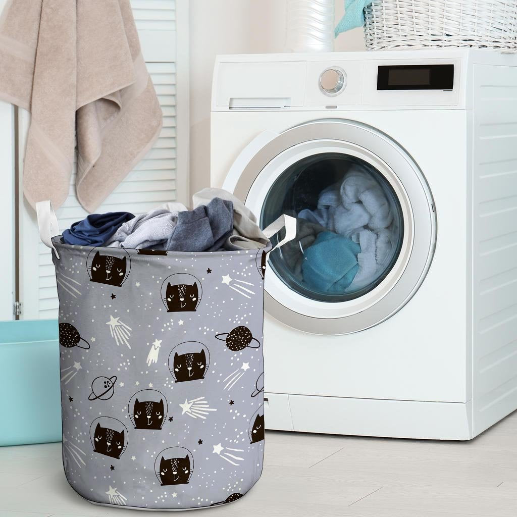 Cute Astronaut Cat Print Laundry Basket-grizzshop