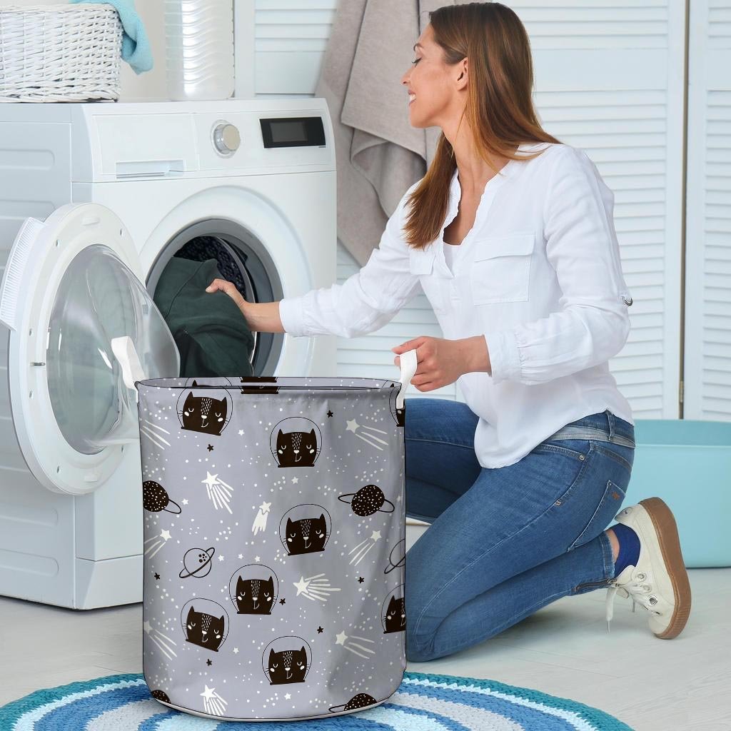 Cute Astronaut Cat Print Laundry Basket-grizzshop