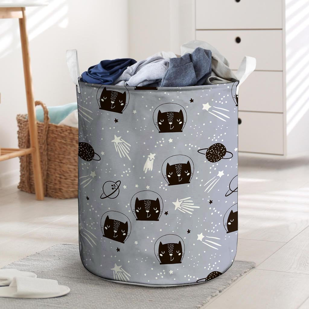 Cute Astronaut Cat Print Laundry Basket-grizzshop