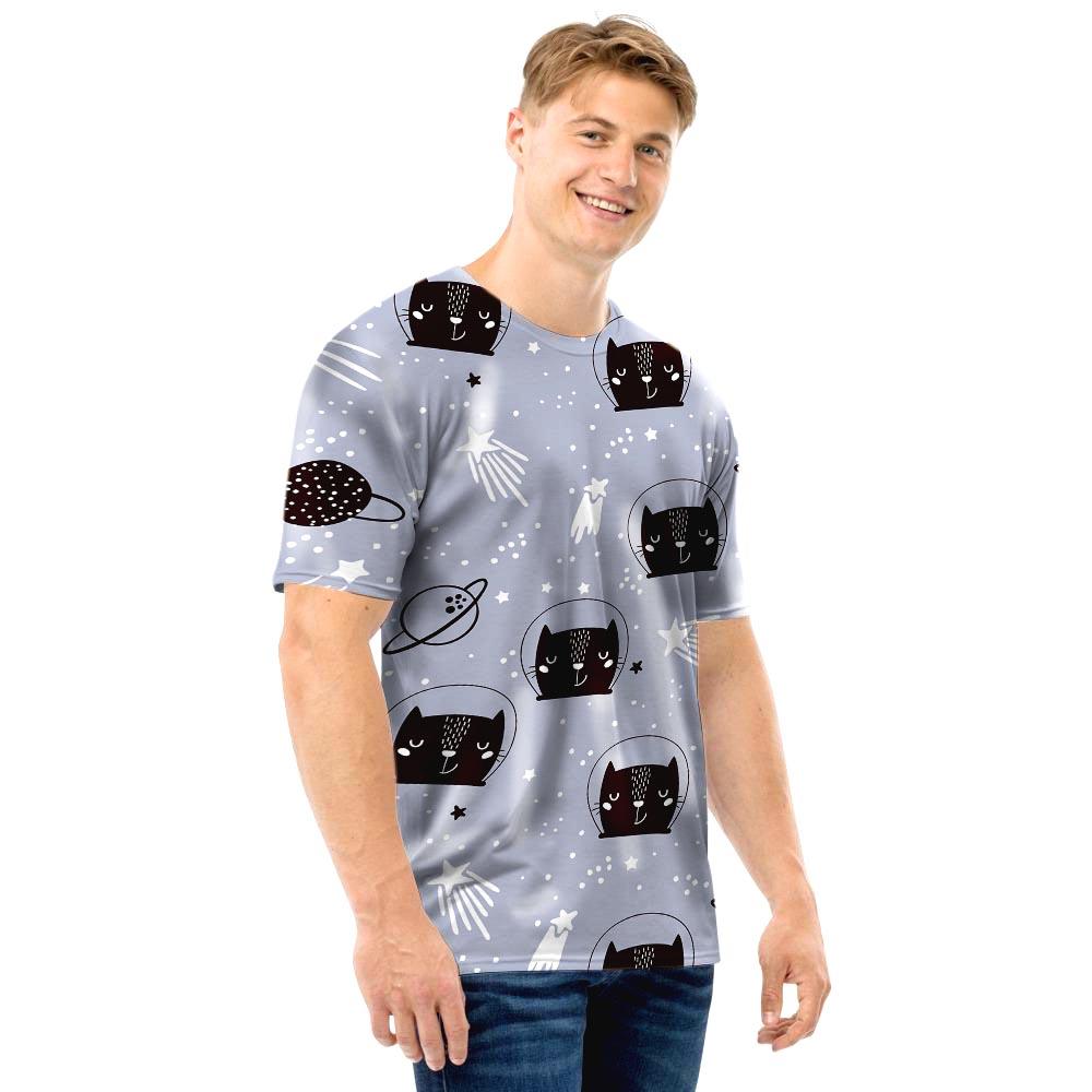 Cute Astronaut Cat Print Men T Shirt-grizzshop