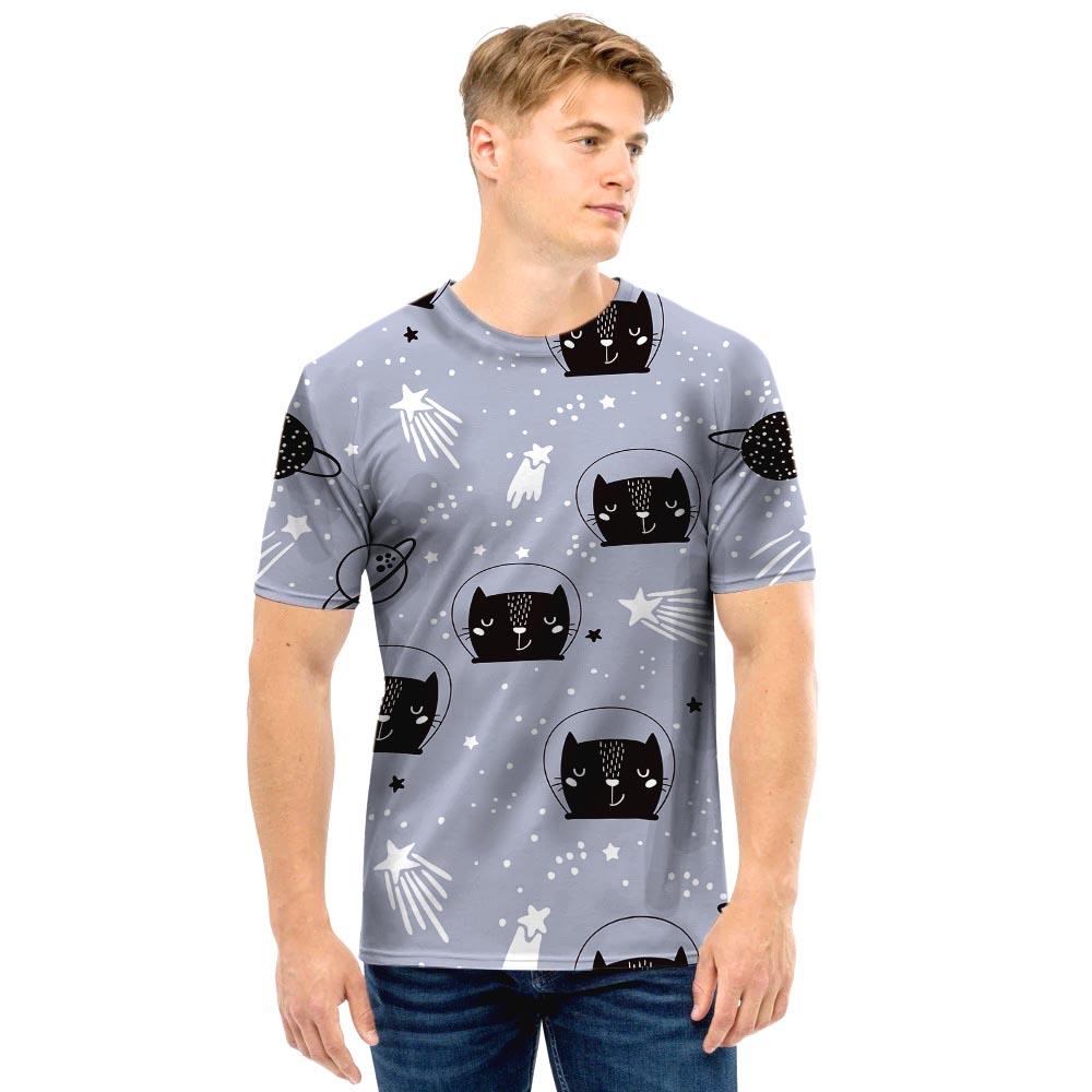 Cute Astronaut Cat Print Men T Shirt-grizzshop