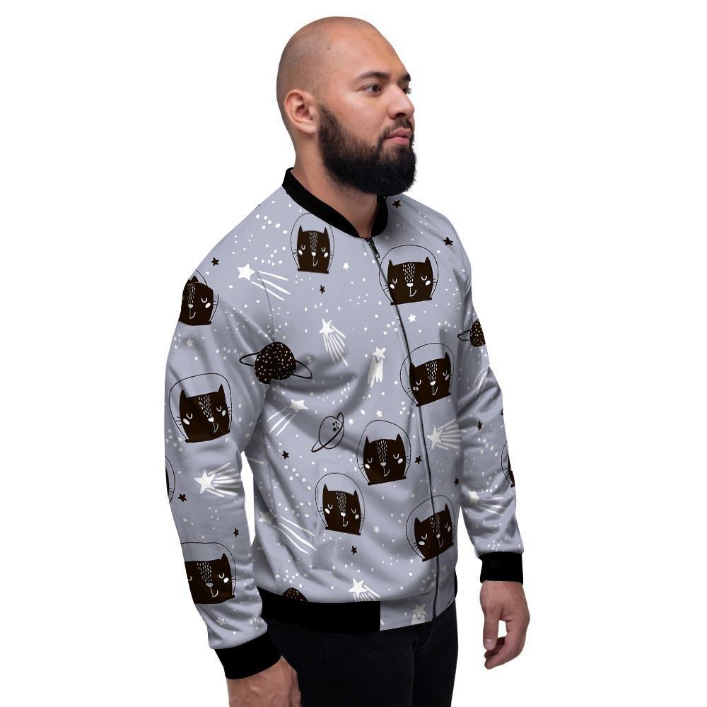 Cute Astronaut Cat Print Men's Bomber Jacket-grizzshop