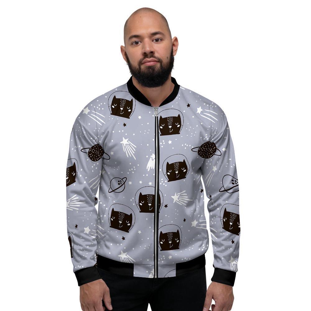 Cute Astronaut Cat Print Men's Bomber Jacket-grizzshop