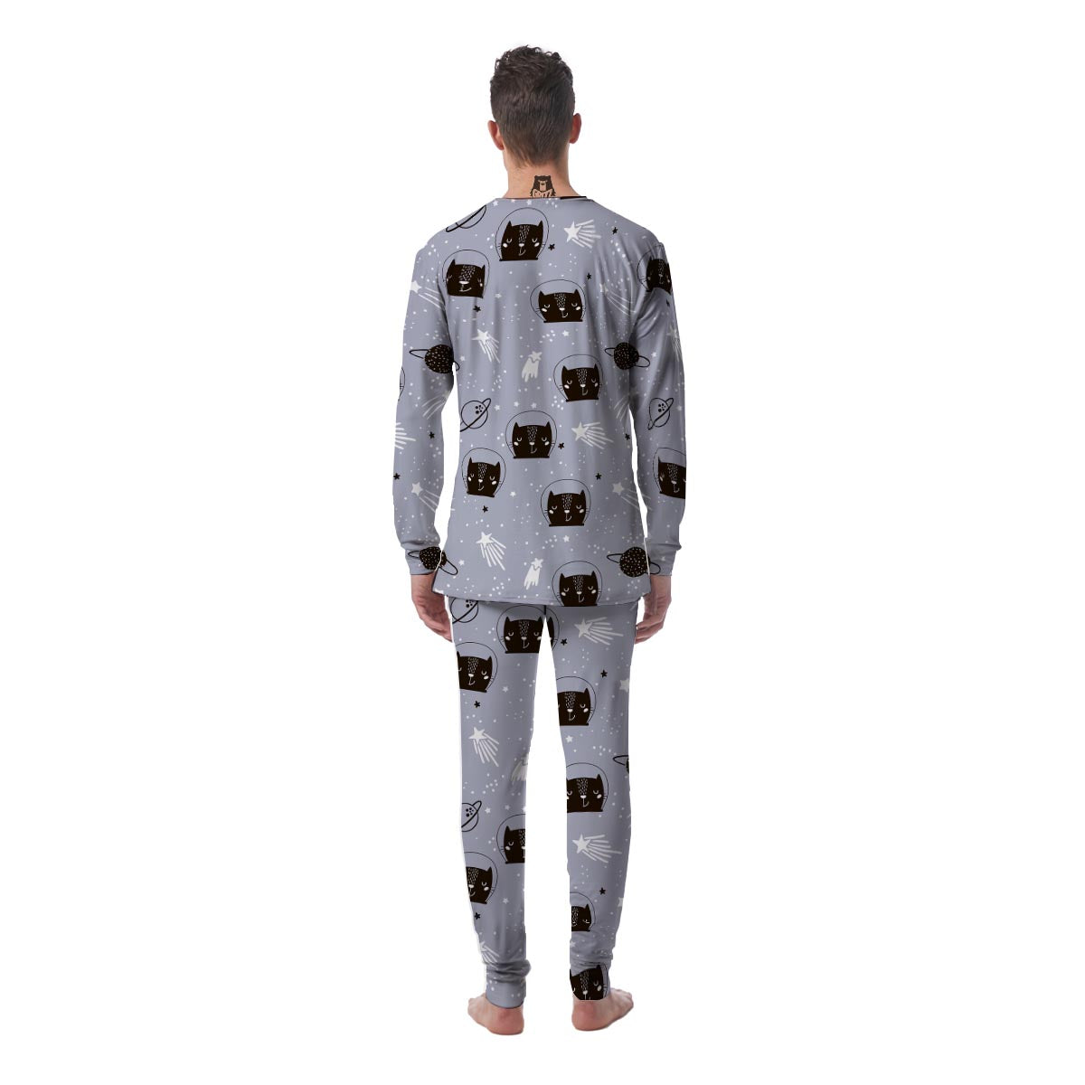 Cute Astronaut Cat Print Men's Pajamas-grizzshop