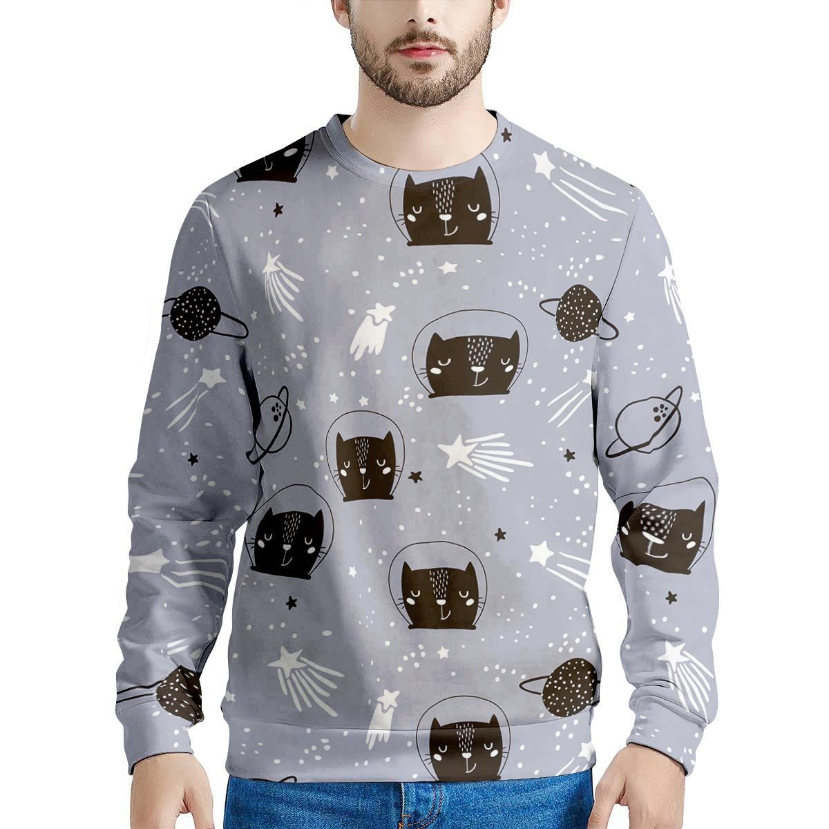 Cute Astronaut Cat Print Men's Sweatshirt-grizzshop