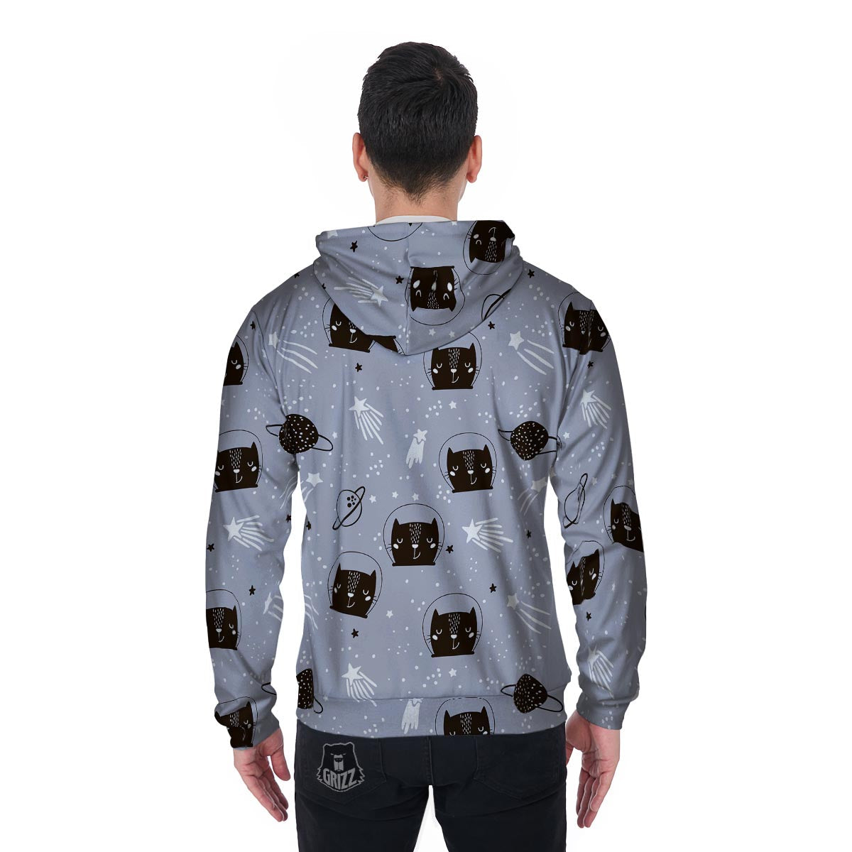 Cute Astronaut Cat Print Men's Zip Up Hoodie-grizzshop